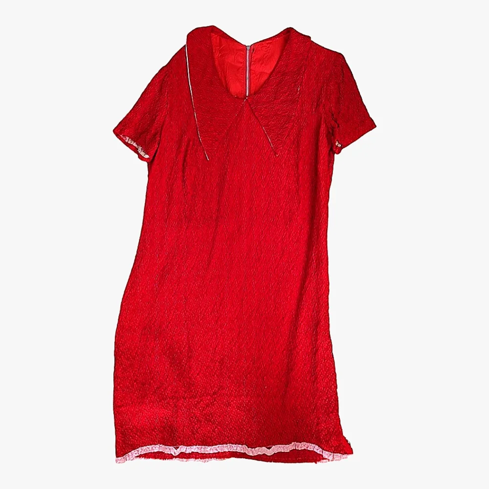 Vintage 1960s dagger collar red mini dress size small - Picture 5 of 14
